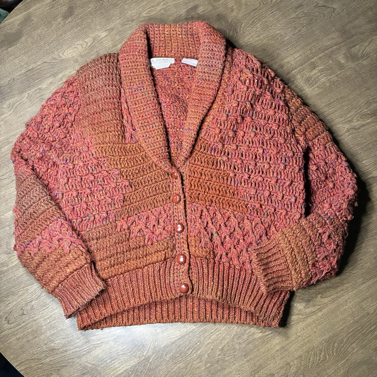 Gil Aimbez Static Vtg Cardigan Sweater Acrylic Wool Blend Boho Hand Crochet M