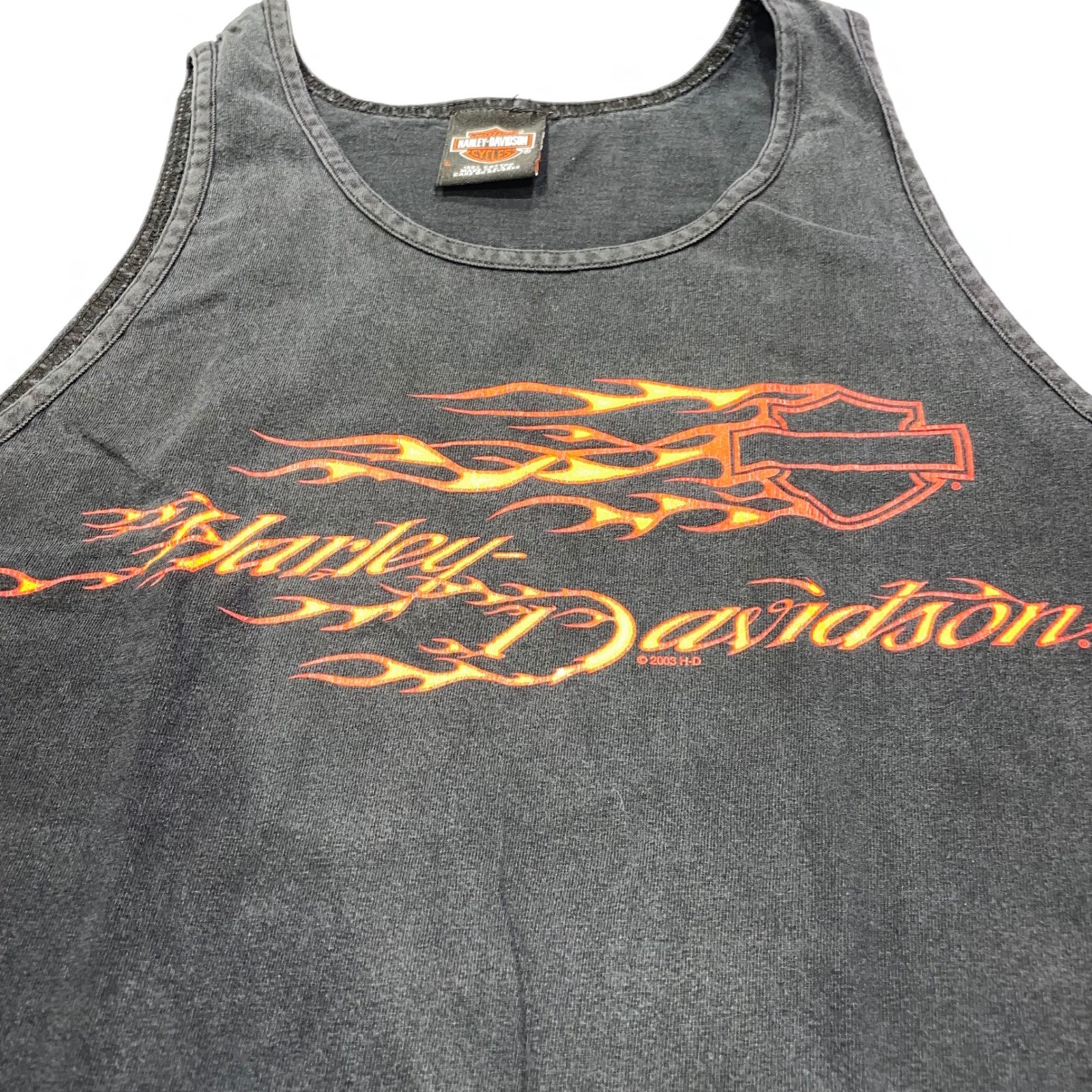 Vintage 2003 Harley Davidson Glendale CA Tank Top Black Large Made in USA Flames