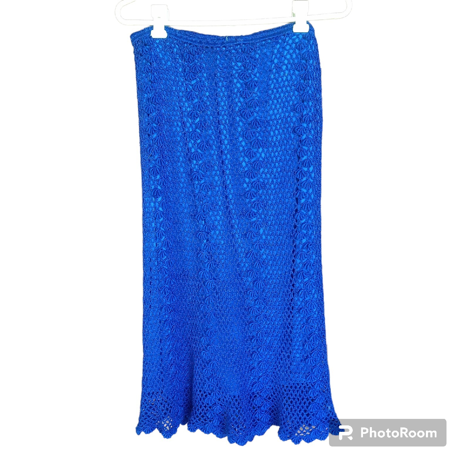 Hand Crocheted Scalloped Skirt Beautiful Royal Blue Size Large Midi Bohemian
