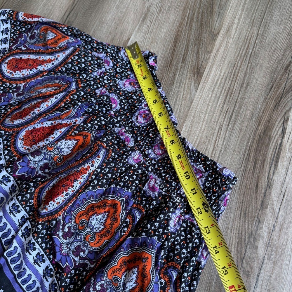 Y2K Chime Boho Paisley Smocked Mini Skirt Purple Orange Floral Festival Size M