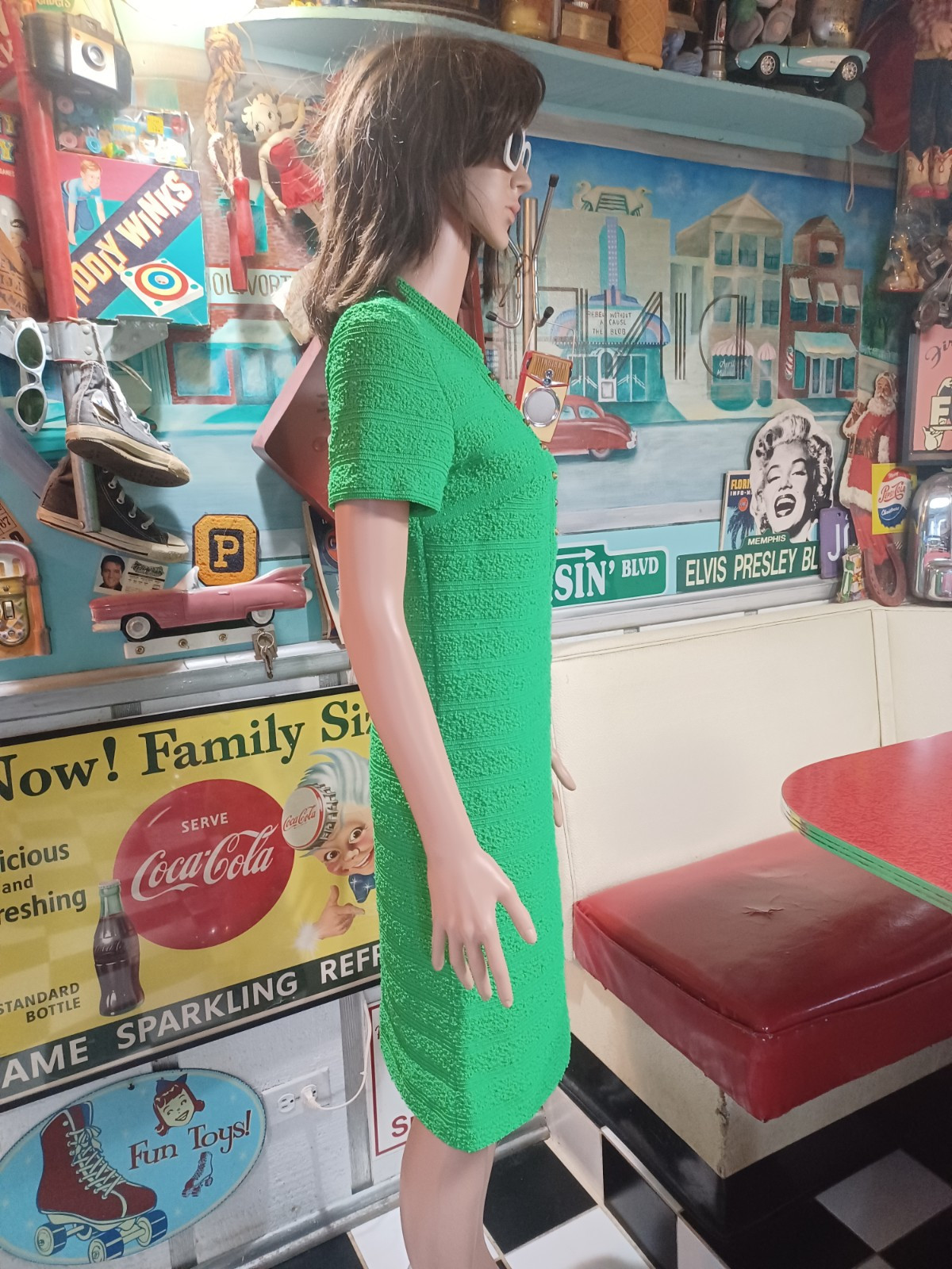 True Vintage Mid-century 1960s 1970s Polyester Double Knit Dress Mod MCM S/M