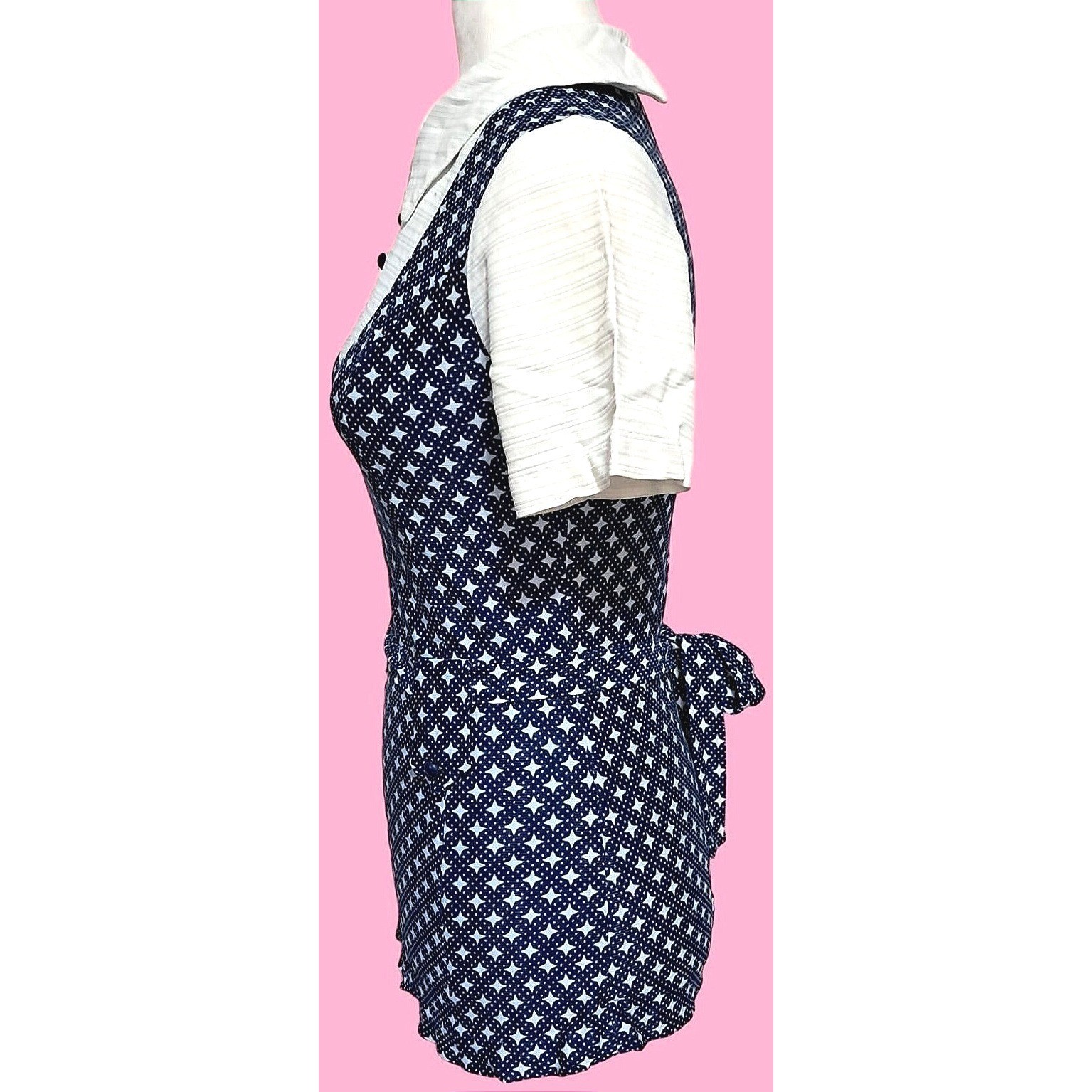 Retro Vintage 70s Geometric Star Tunic Pant Set Womens Small Navy White Mod