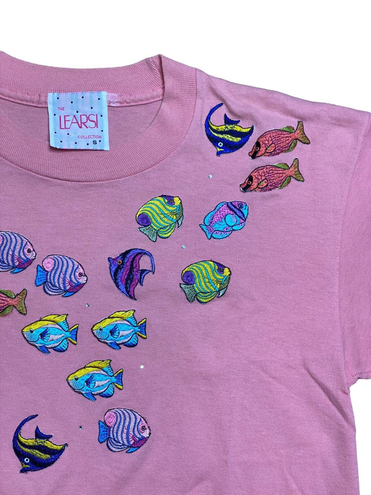 LEARSI Vintage Women’s Size Small Single-Stitch Coral Tee w/Embroidered Fish