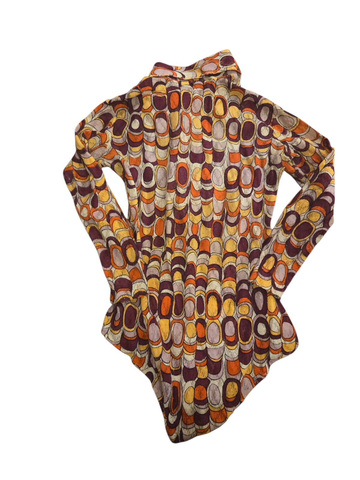 70s bodysuit with dagger collar gvc with snaps geometric funky design womens