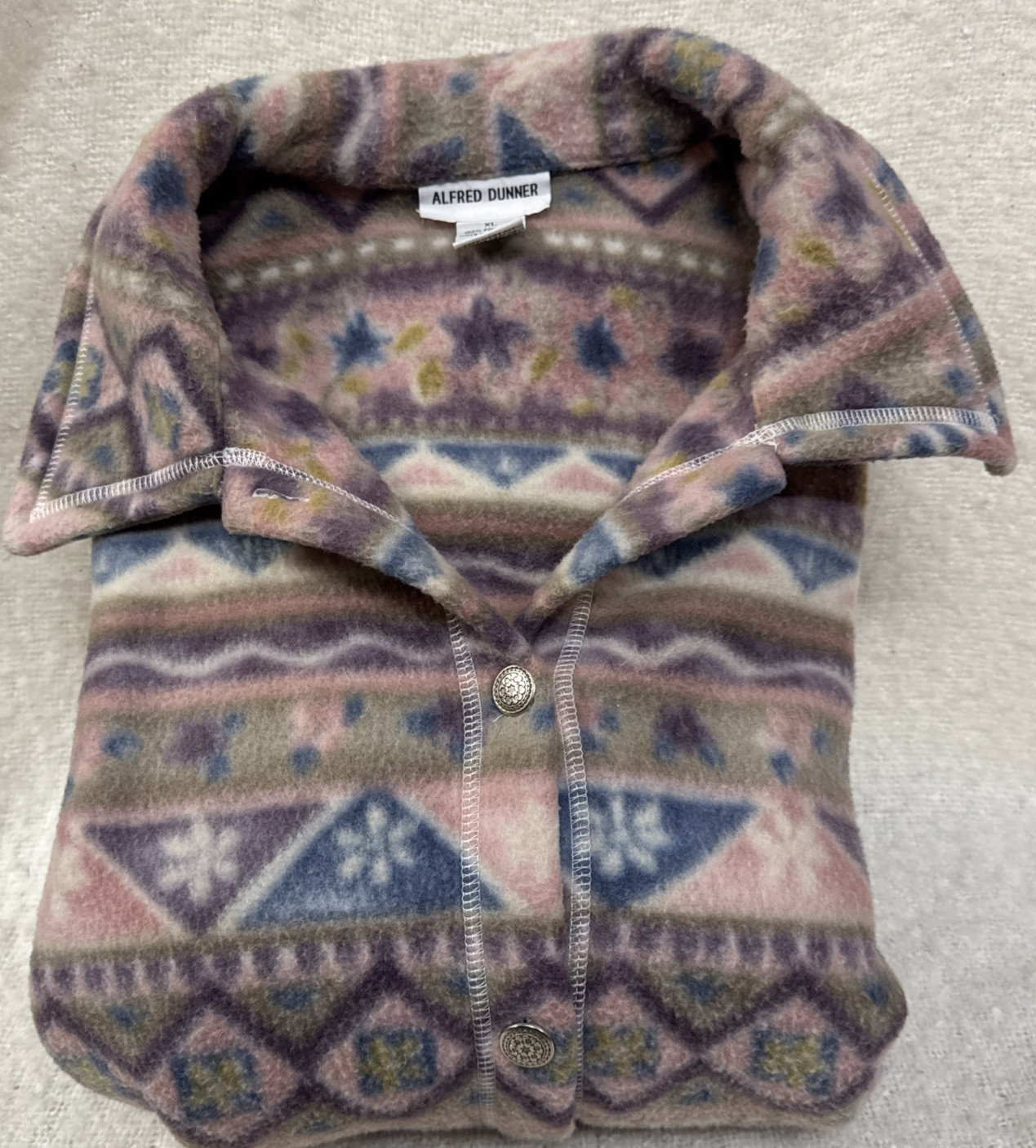 Vtg – Alfred Dunner – Fleece Jacket – Pastel Geometric/Flower – XL Shacket