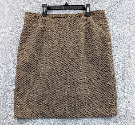 Eddie Bauer Skirt Women 14 Brown Wool Silk Blend Herringbone Knee Length Vintage