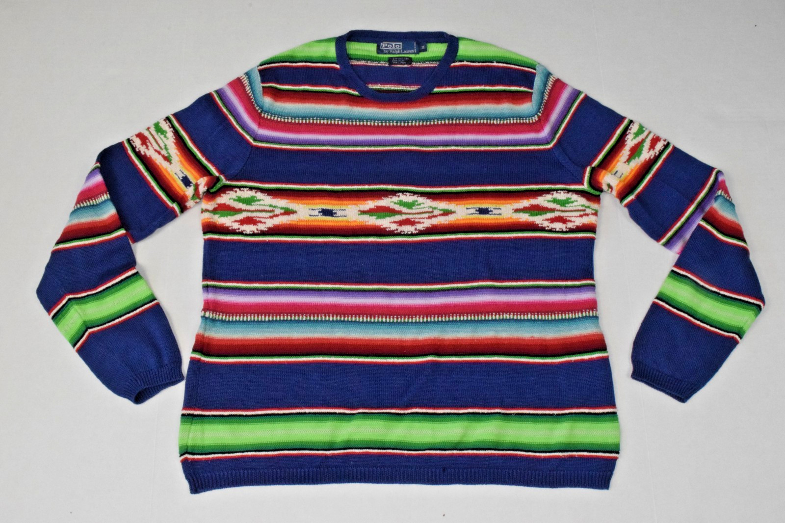 Vintage Sweater Polo Ralph Lauren Size M Y2K Vibrant Southwestern Stripe
