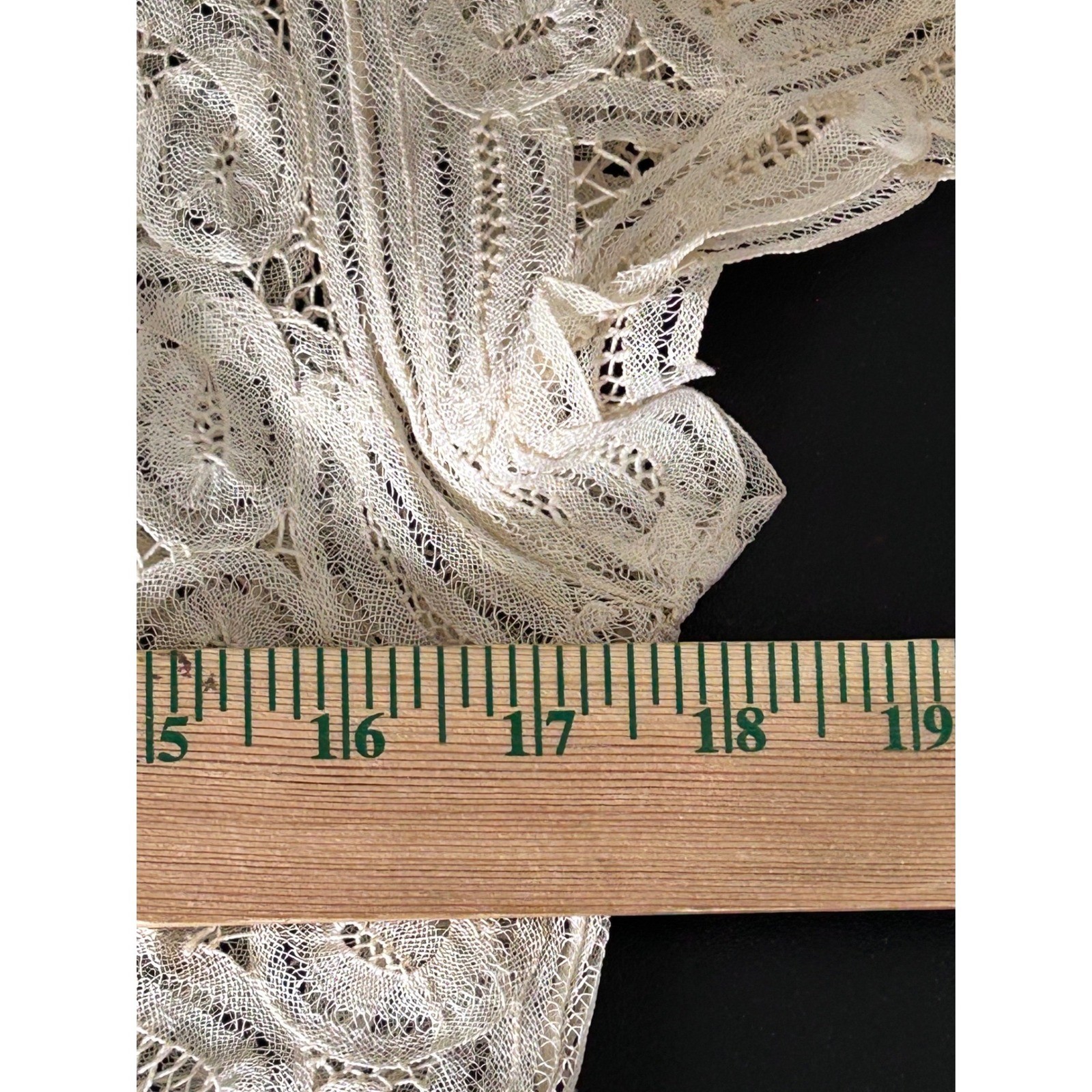 Vintage Cream Tape Lace Short Sleeve Blouse Scalloped Floral Sheer Top Handmade