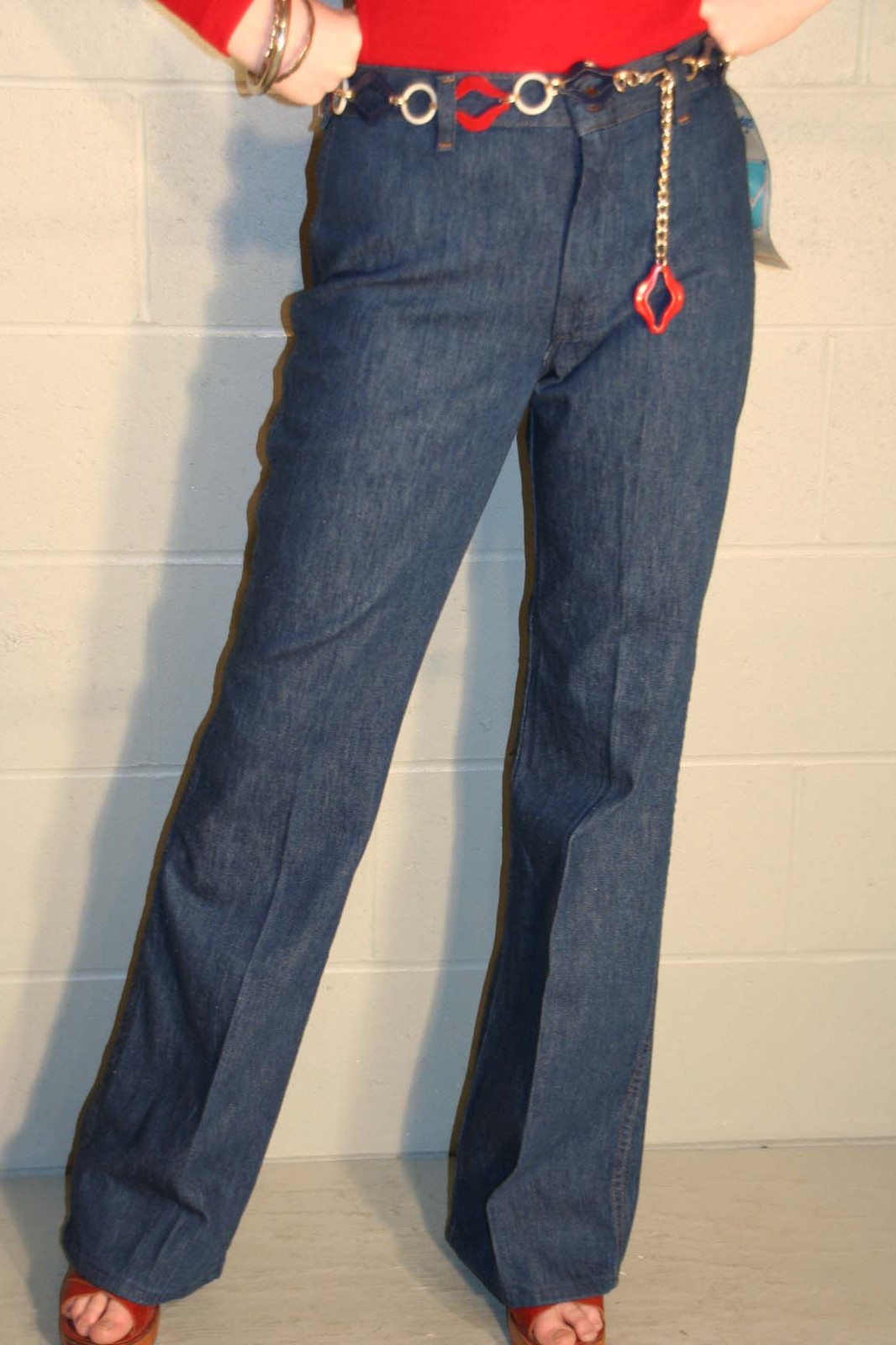 NOS VTG 70s Womens WRANGLER JEANS Bell Bottoms HIGH WAIST 29×34 DENIM BLUE Pants