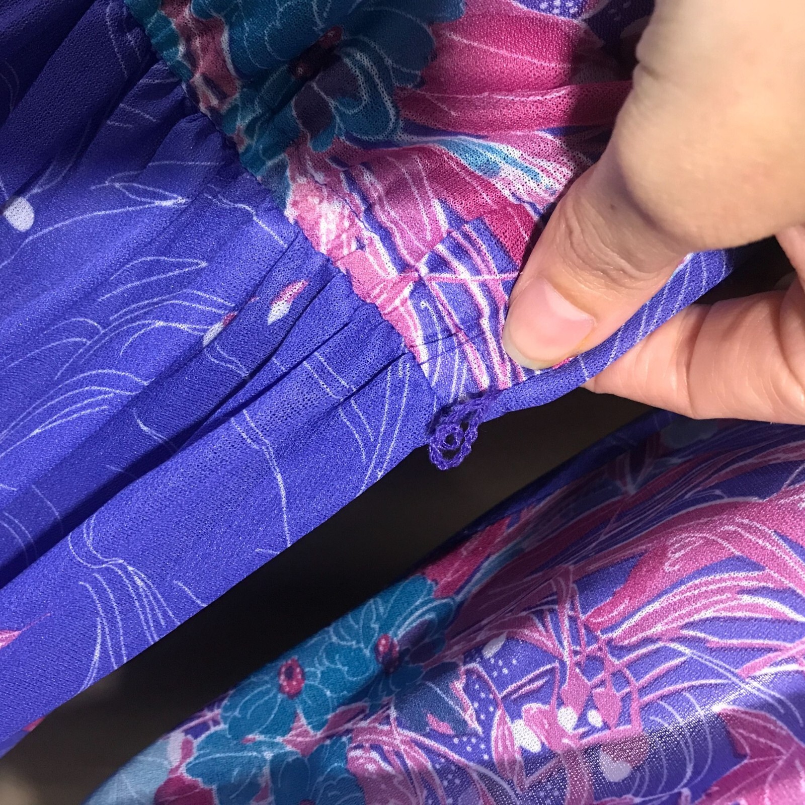 Vintage Mavinette Dress Women’s Small/Medium Purple Pink Blue Floral Pattern 3/4