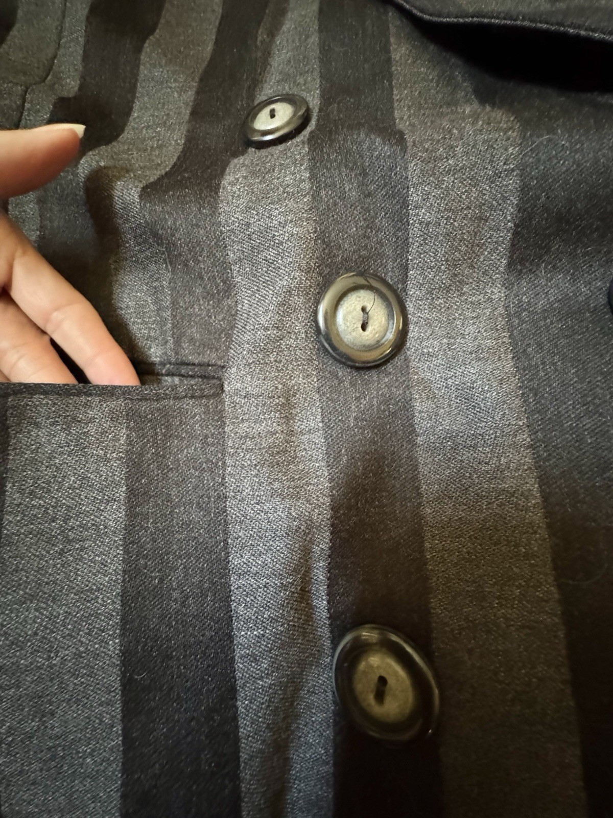 Vtg Harve Benard Wool Black Fray Stripe Blazer Jacket Shoulder Pads Double 12 M