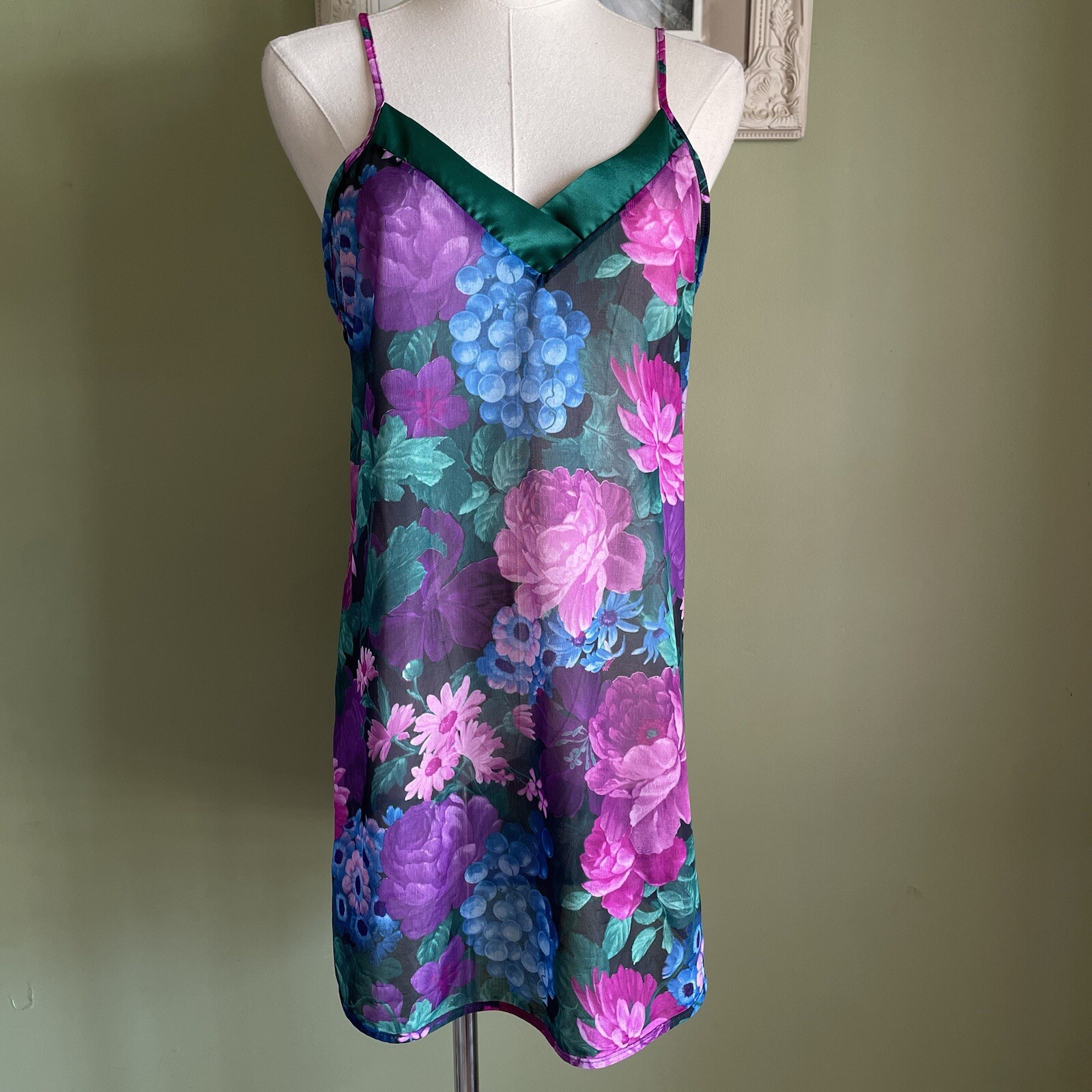 Vintage Feather Bed Intimates Sheer Floral Fruit Pattern Slip Lingerie Top