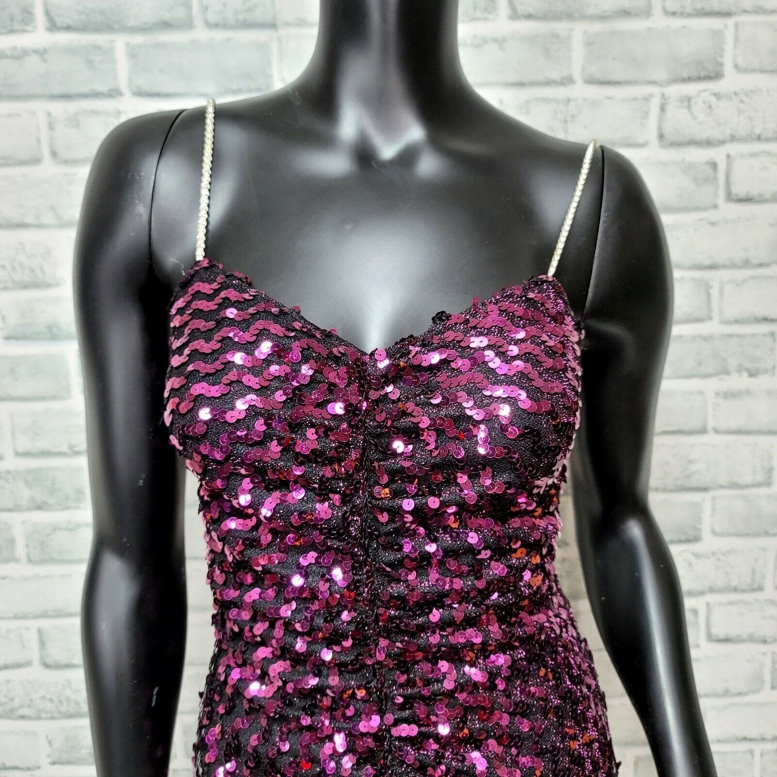 Vintage 90s Climax by David Howard Fuchsia Sequin Cocktail Dress USA Glam 7/8