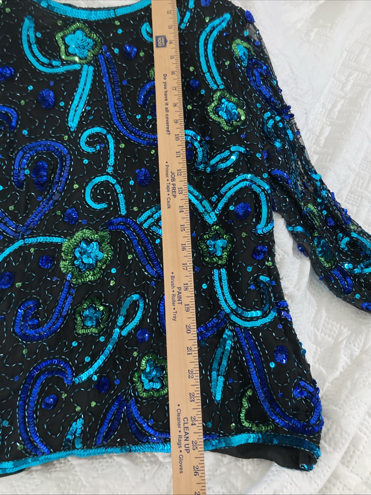 Stenay Vintage Sequin And Beaded Blouse, Woman’s Size 1X 100% Silk Mesh Sleeves