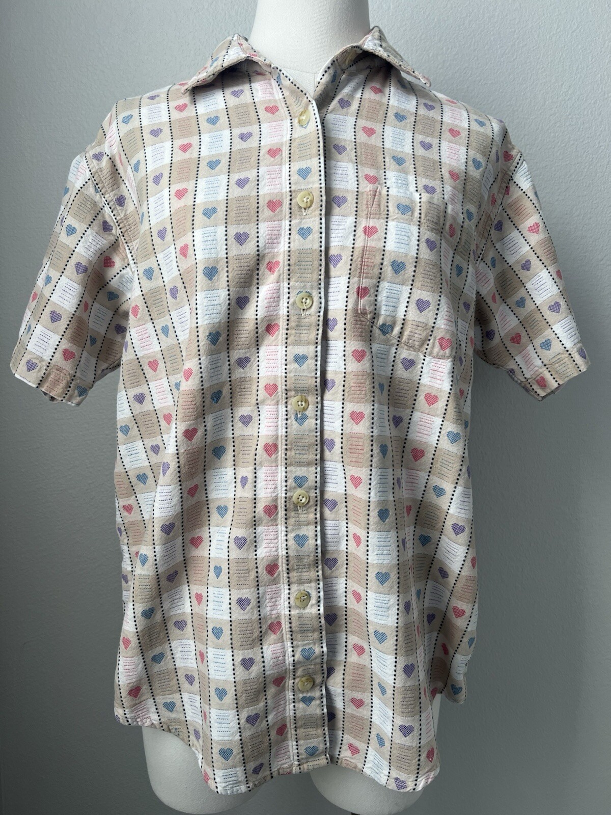 Vintage CB Cascade Blues Valentines Heart Gingham Button Up Women’s Shirt Medium