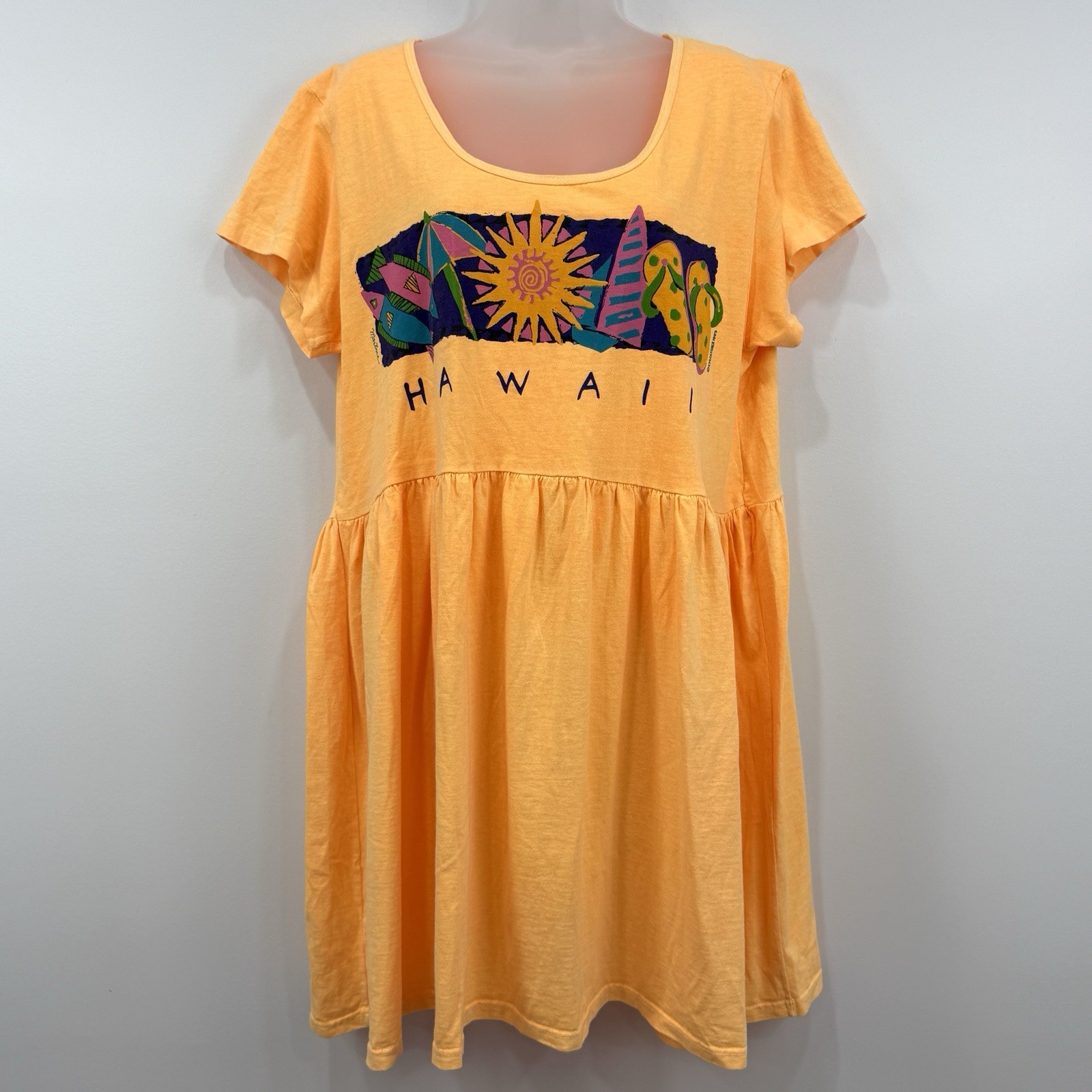 VTG 90s ICANTOO Hawaii Dress L Travel Vacation Beachy Made In USA Tropical