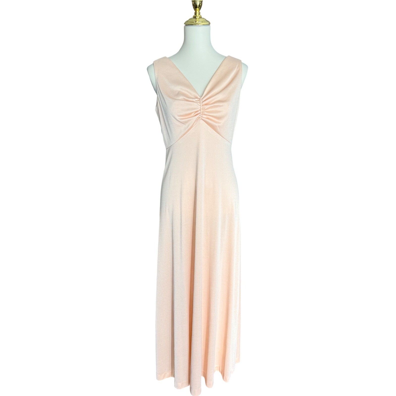 Vintage Peach Maxi Dress and Lace shirt 2 Piece Set Shimmer Ruched Formal