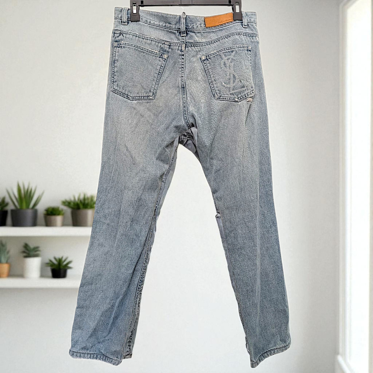 Yves Saint Laurent vtg 90s oversized YSL embossed logo distressed jeans IT 48