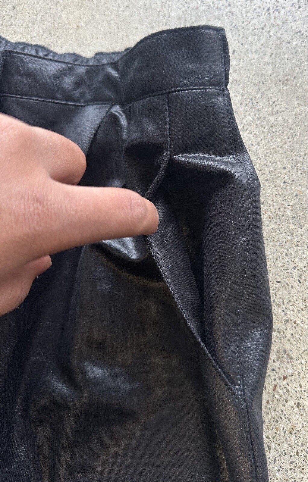 Vintage Pierre Lamonte Black Polyester Shiny Sleek Faux Leather Pants Size 14