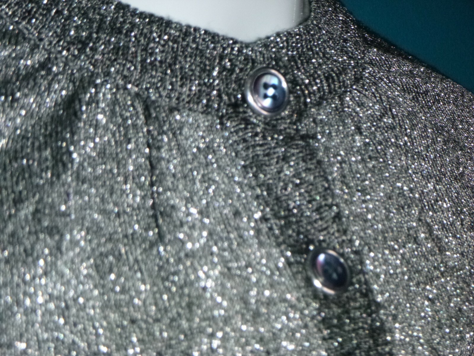 Vtg LeRoy Knitwear Black Silver Lurex Metallic Threads Long Sleeve Sweater Sz M