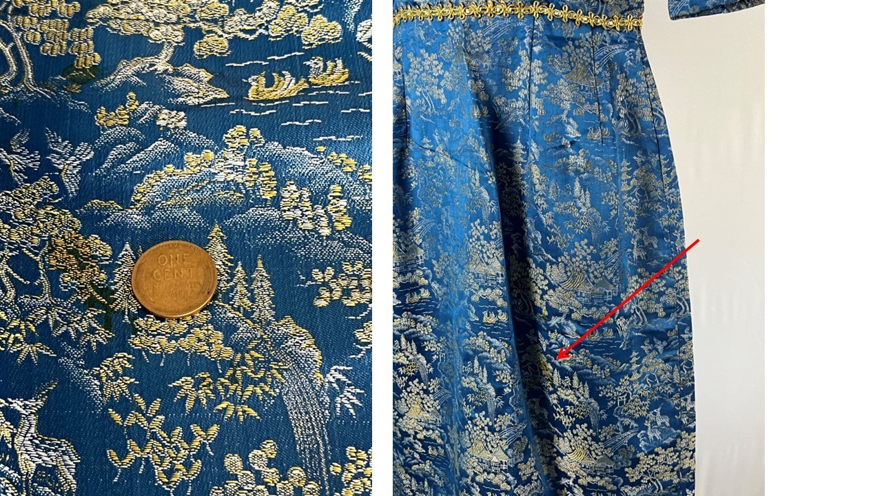 Vintage 50s Gold Jacquard Brocade Dress Womens S Blue Cocktail Talon Zip