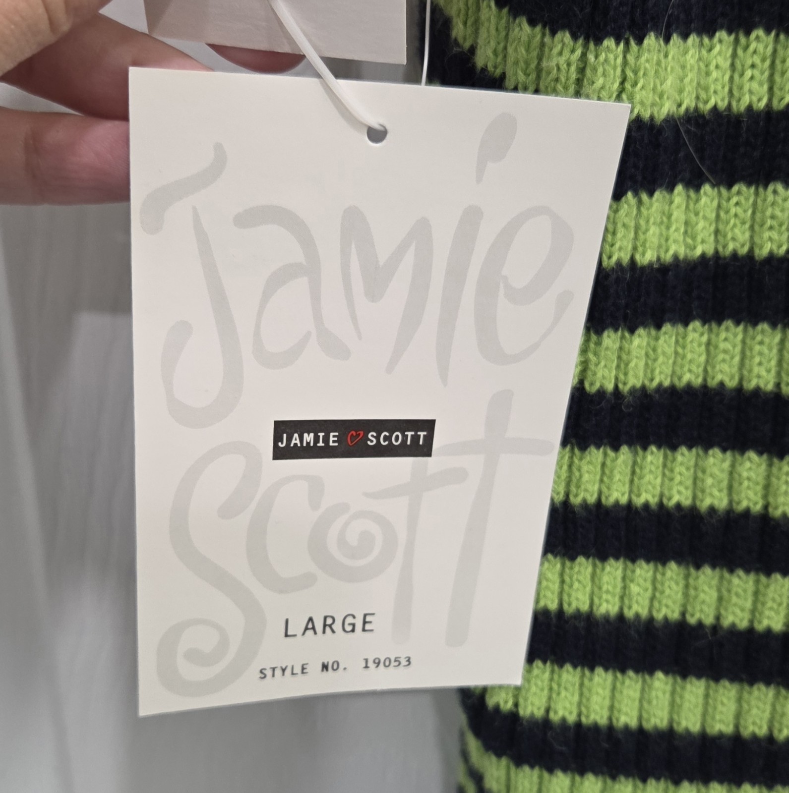 Vintage Jamie Scott NWT Striped Knit Sweater Tank Top Large Lime Green Navy