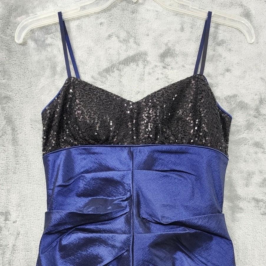 Vintage Hailey Logan Adrianna Papell Dress Womens XS Blue Black Taffeta Sequins