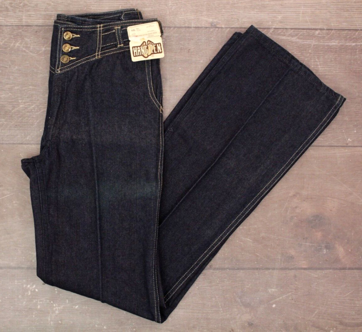 VTG Women’s 70s NOS Dark Denim Hang Ten Jeans W/ Side Buckles Sz 31 1970s