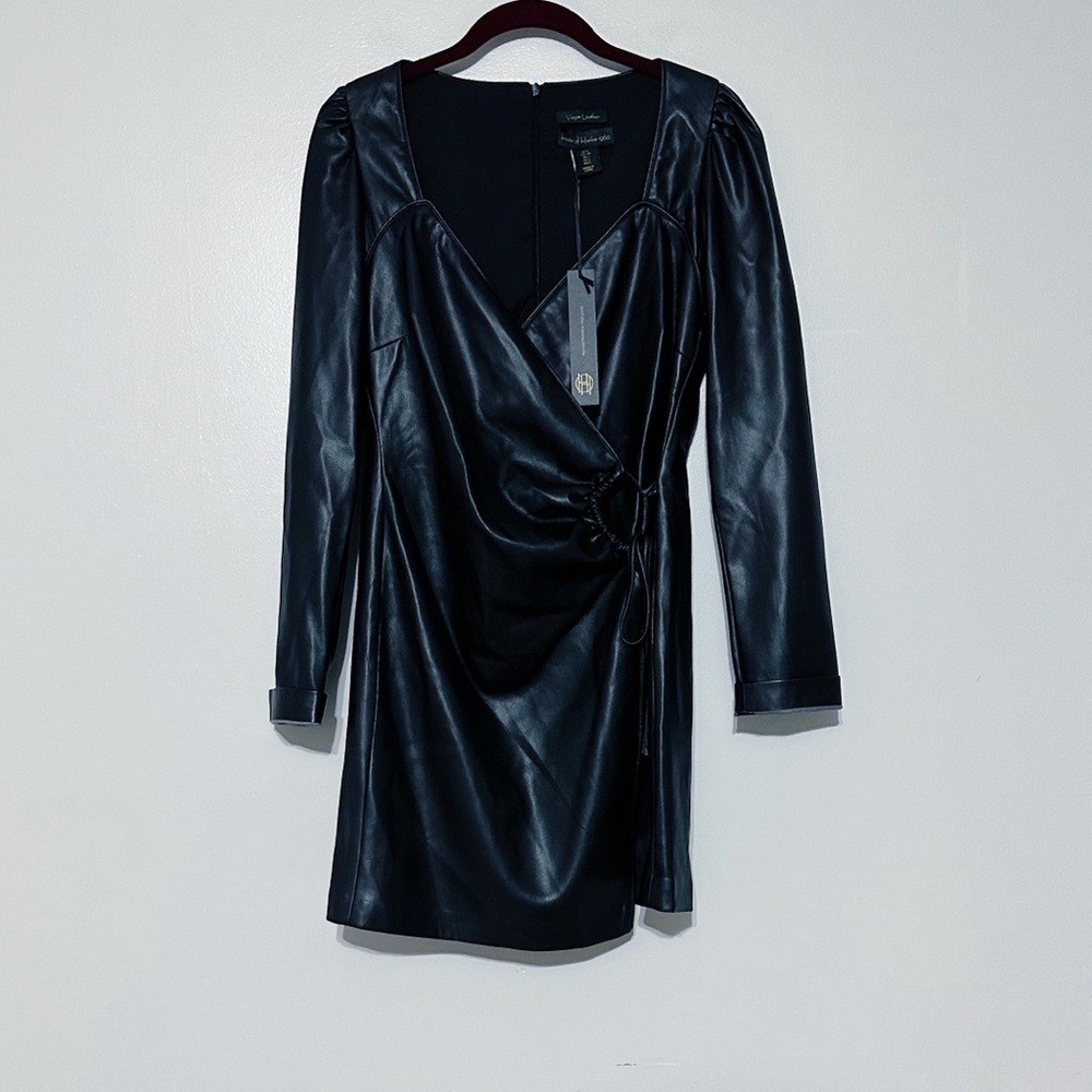 NWT House Of Harlow 1960 Vegan Leather Faux Wrap Mini Dress
