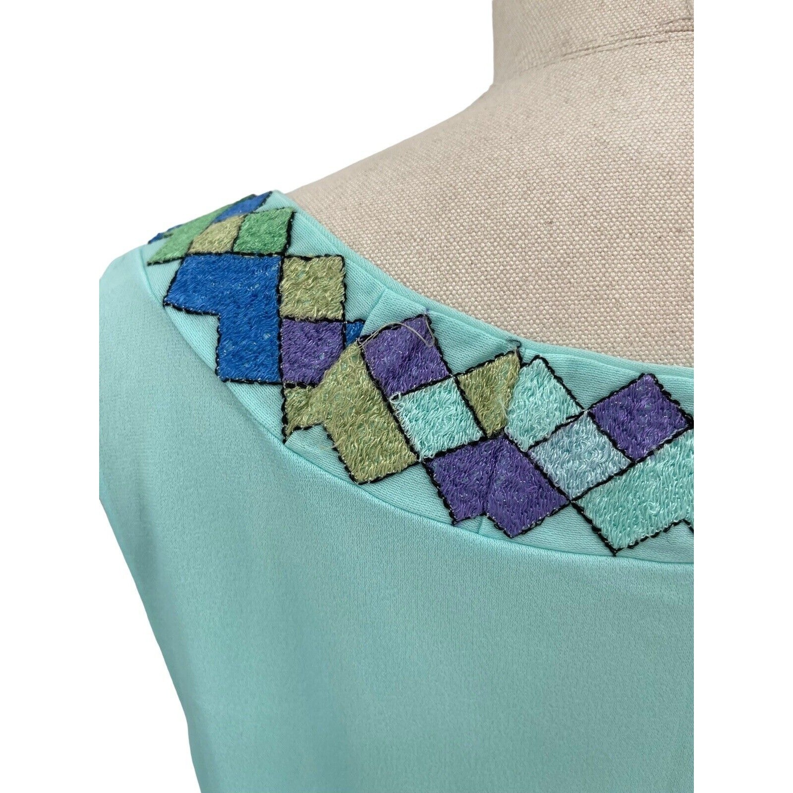 Vintage Emilio Pucci For Formfit Rogers Nightgown Robe Harlequin Nights Blue M