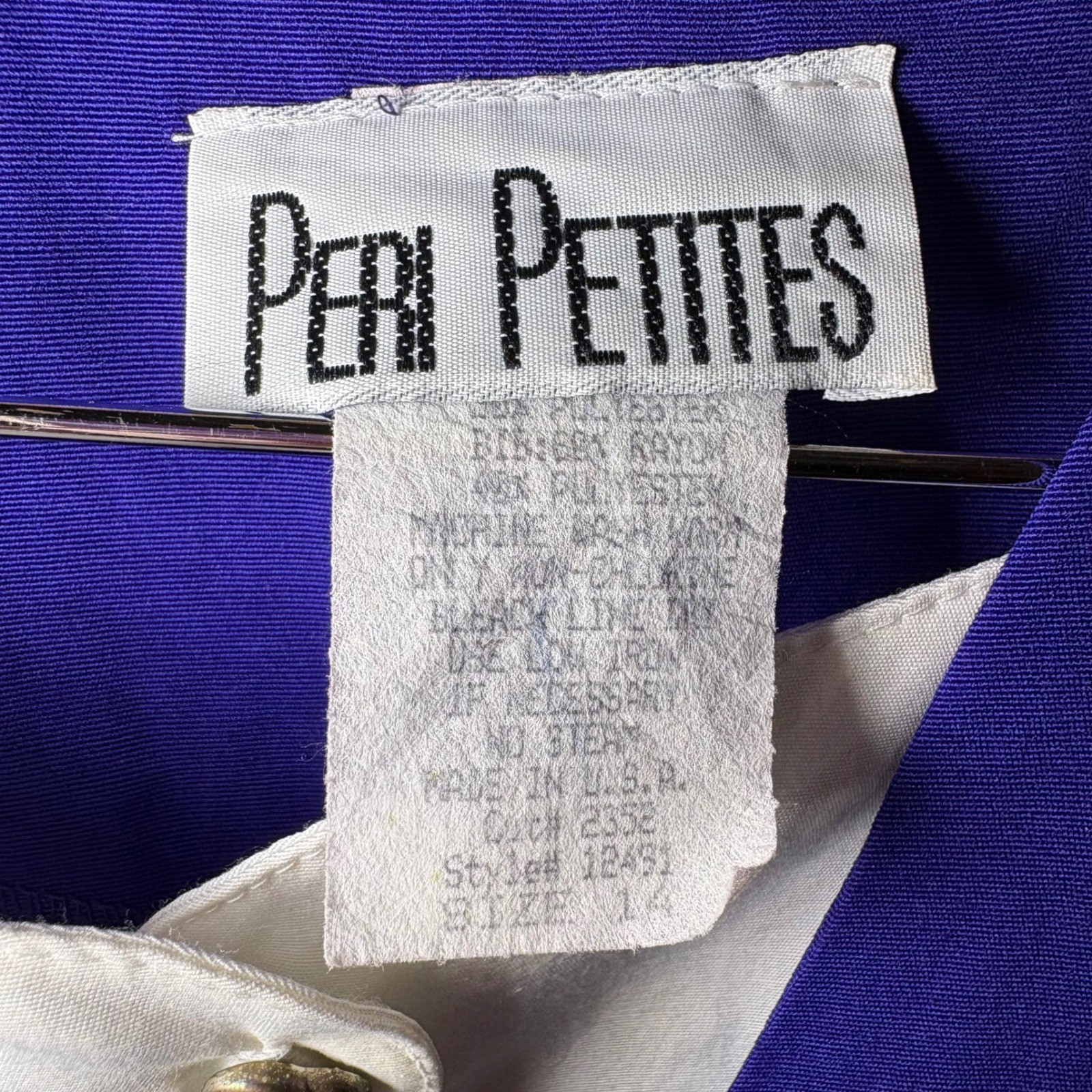 Vintage Peri Petites Blue Midi Dress Gold Knot Buttons 3/4 Sleeve Pockets 10P