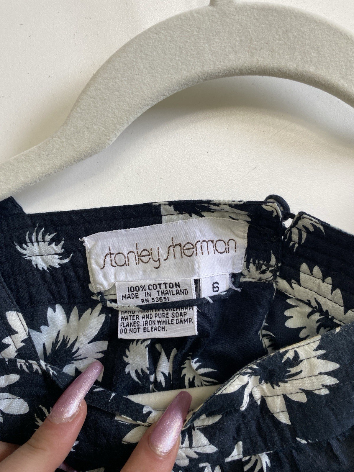 Vintage 80s Stanley Sherman 6 100% Cotton Belted Dress floral square neck