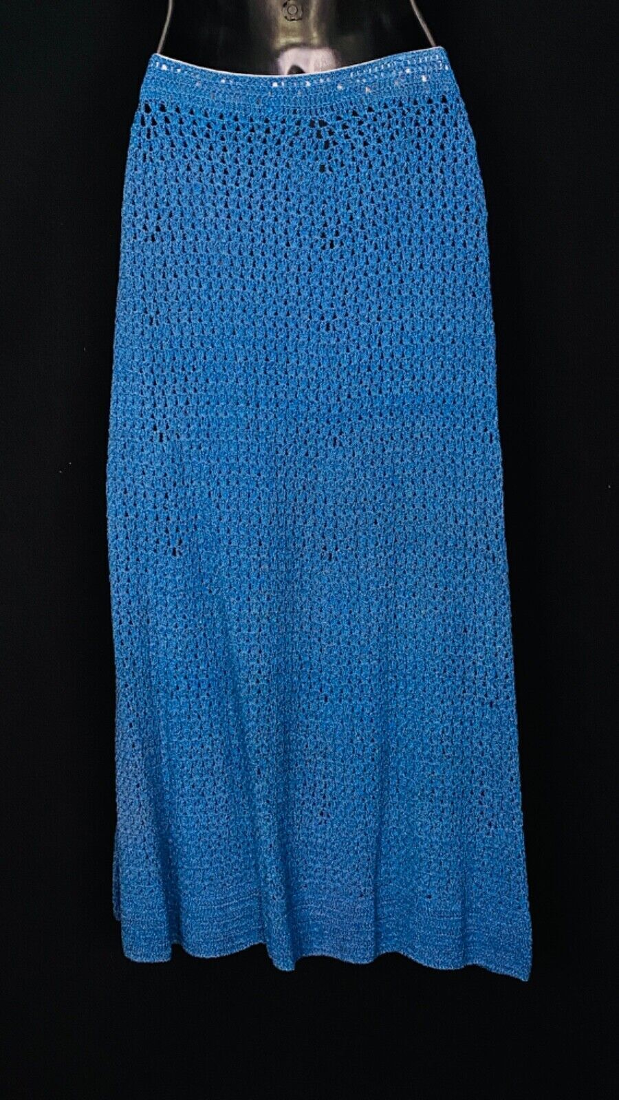 Vintage 1930s blue knit dress set, skirt long sleeve 1940s sweater outfit S M