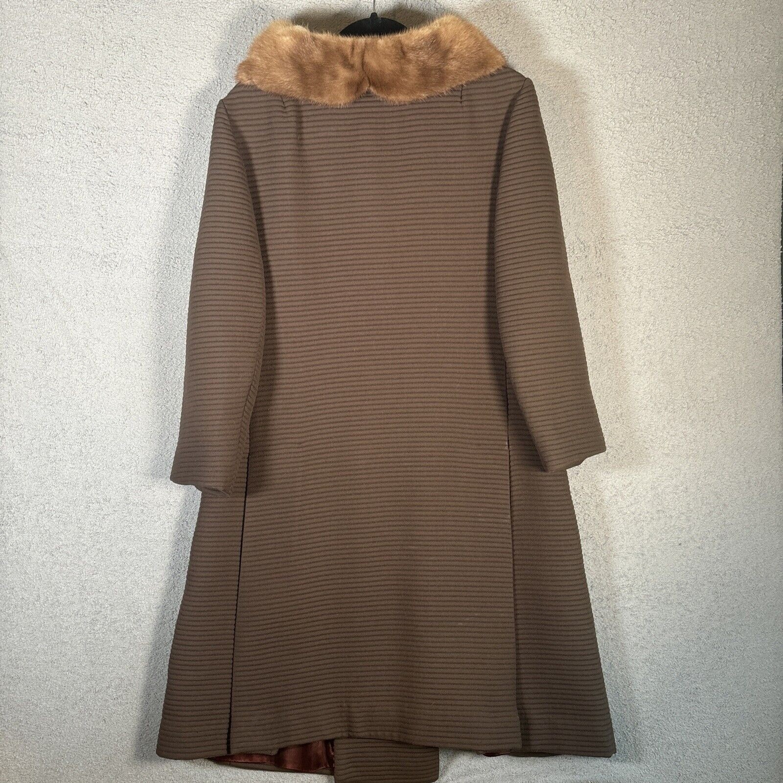 Vintage Forstmann Long Pea Coat Fur Collar Brown Double Breasted Mob Wife Duster
