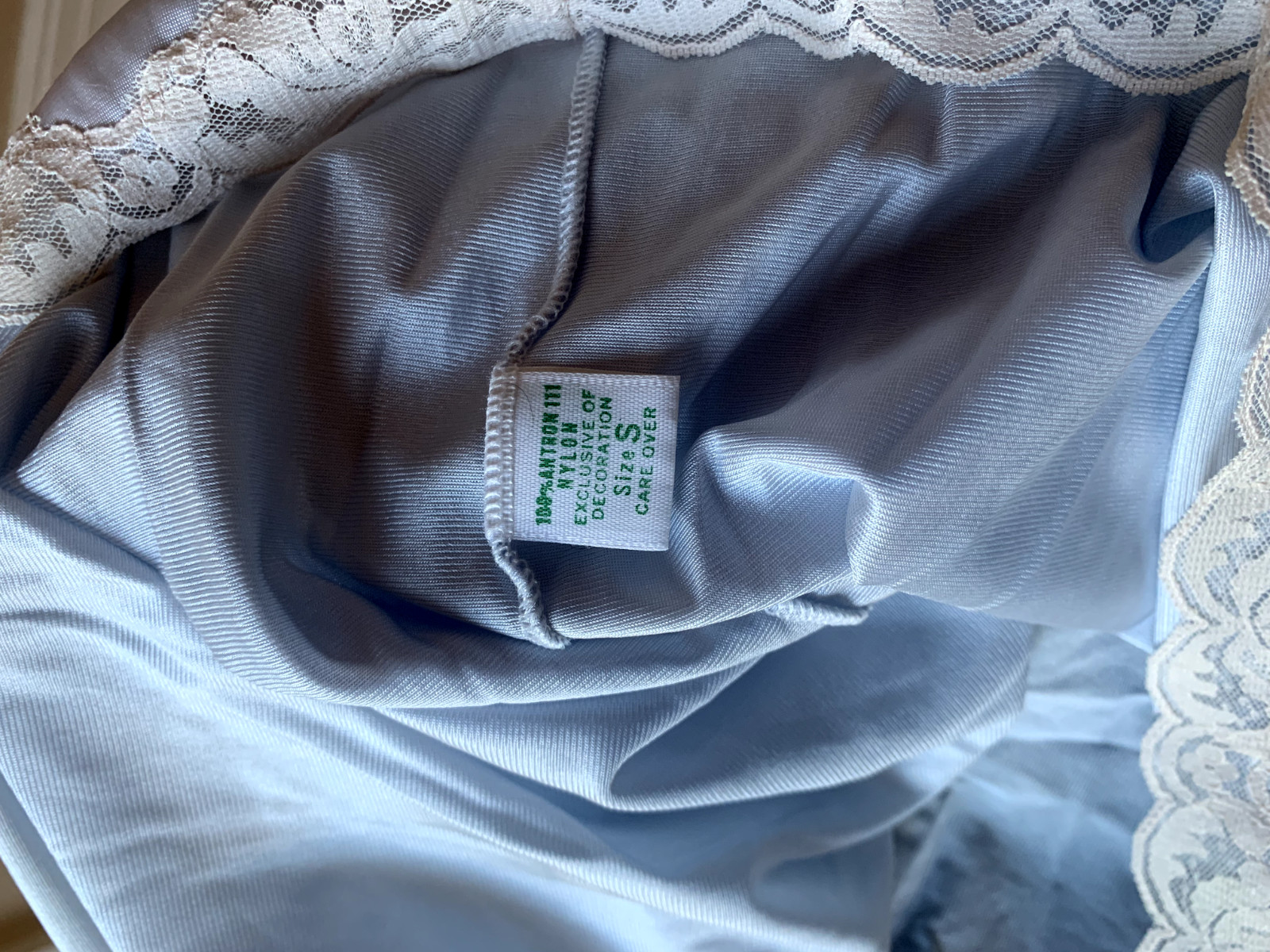 Vintage Papillon by Paula Carbone Blue Lace Trim Sleeved Antron III Nylon Small