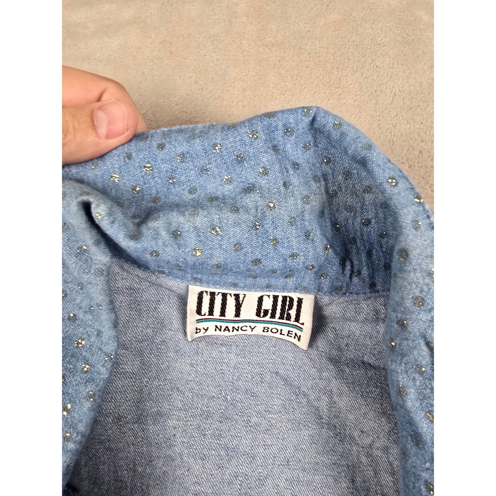 Vintage City Girl Blazer Womens L/XL Blue Gold Studded 80s Talon Zip *Read