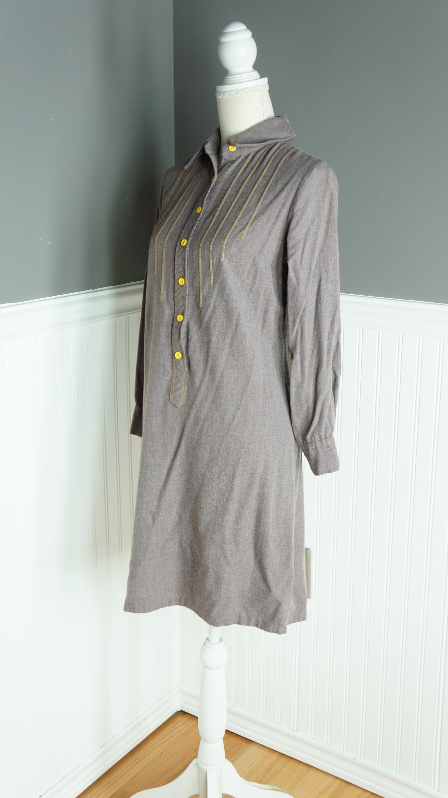 Vintage 60s The Art Shirt Peter Pan Collar Mod Twiggy Green Shift Shirt Dress