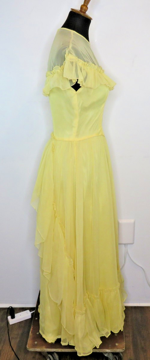 VINTAGE 1950’s FRED PERLBERG Dance Originals Yellow Dress S M Formal Gown EUC