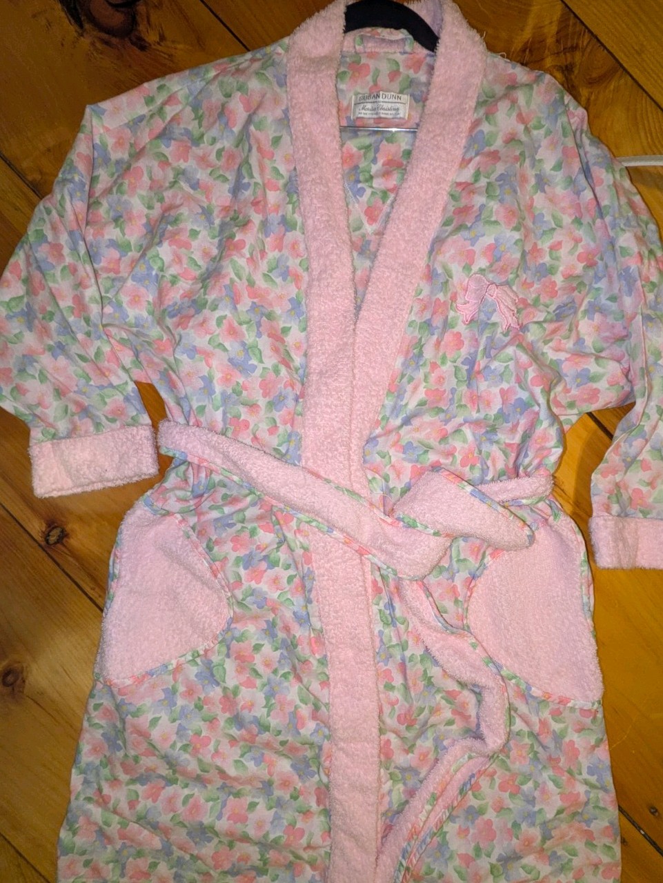 Vintage Pink Chenille trim Floral retro cottage Bath Spa robe S/M Cottagecore