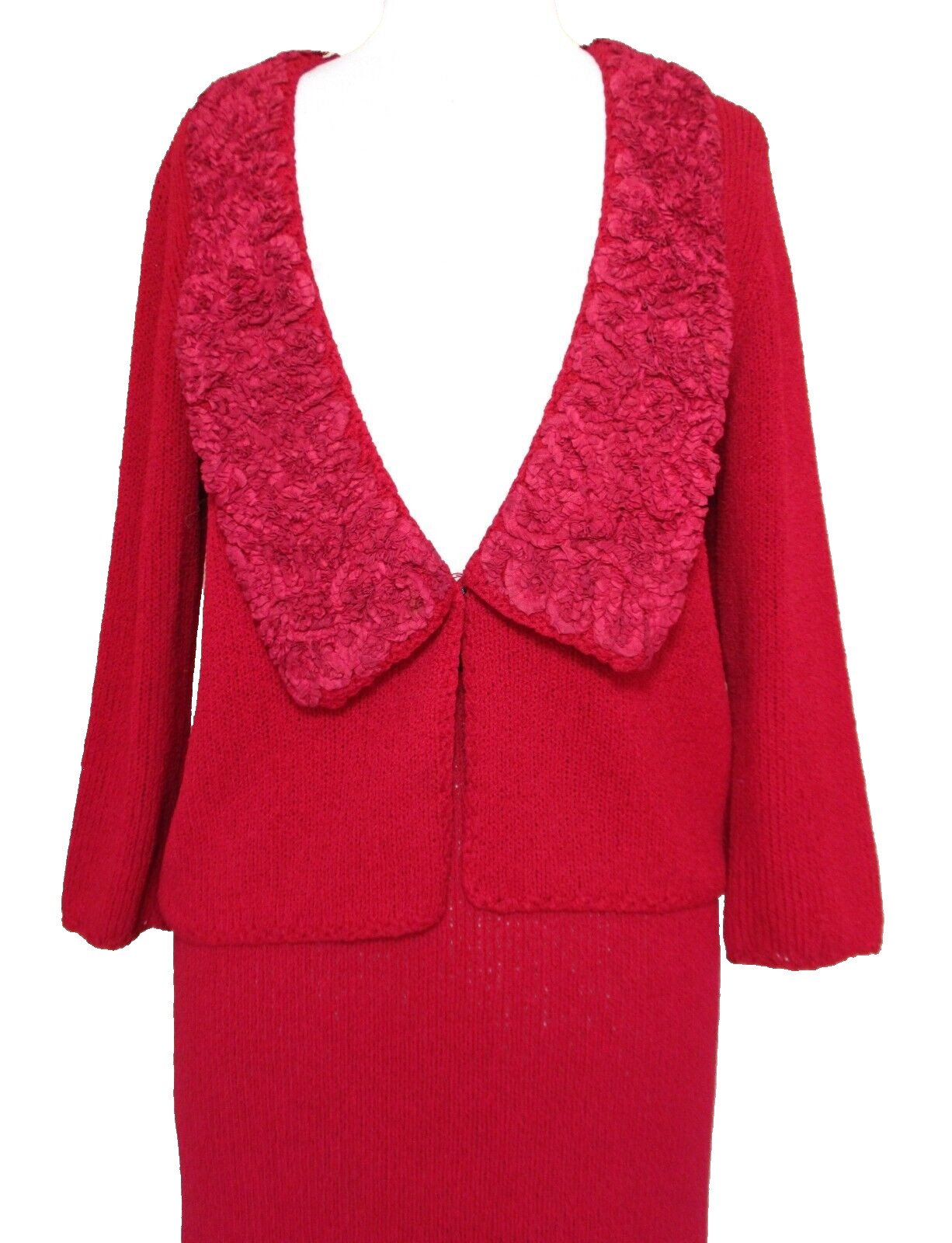 Vintage St John Knits 3 Piece Suit Red Wool Blend S/M Women Early 1970s