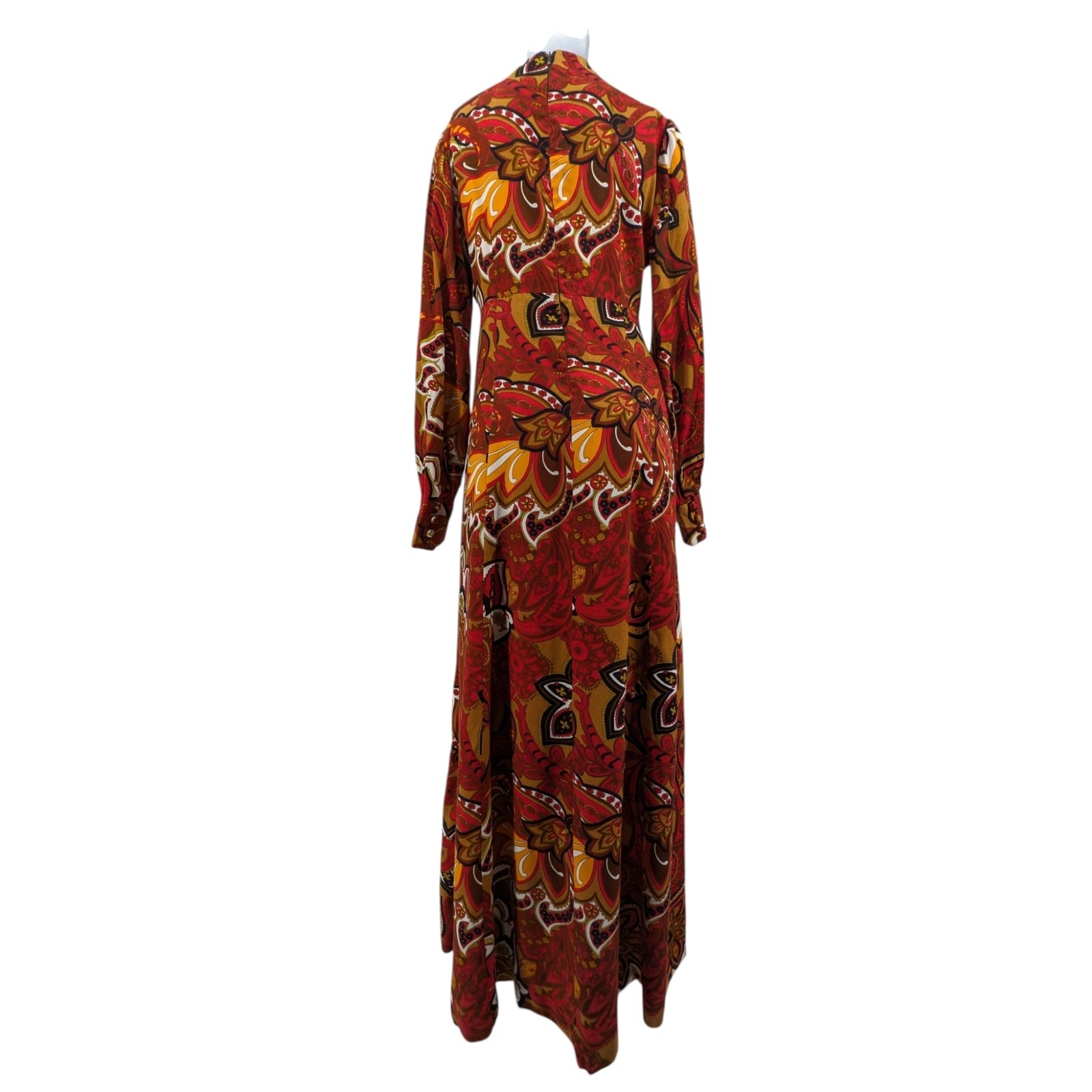 Vintage 1970s Handmade Psychedelic HAWAIIAN MAXI DRESS Empire Waist Long Sleeves