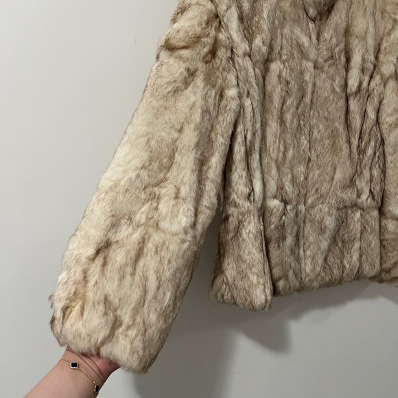 Split End Ltd Vintage Womens Genuine Rabbit Fur Jacket Cream Tan Size Medium