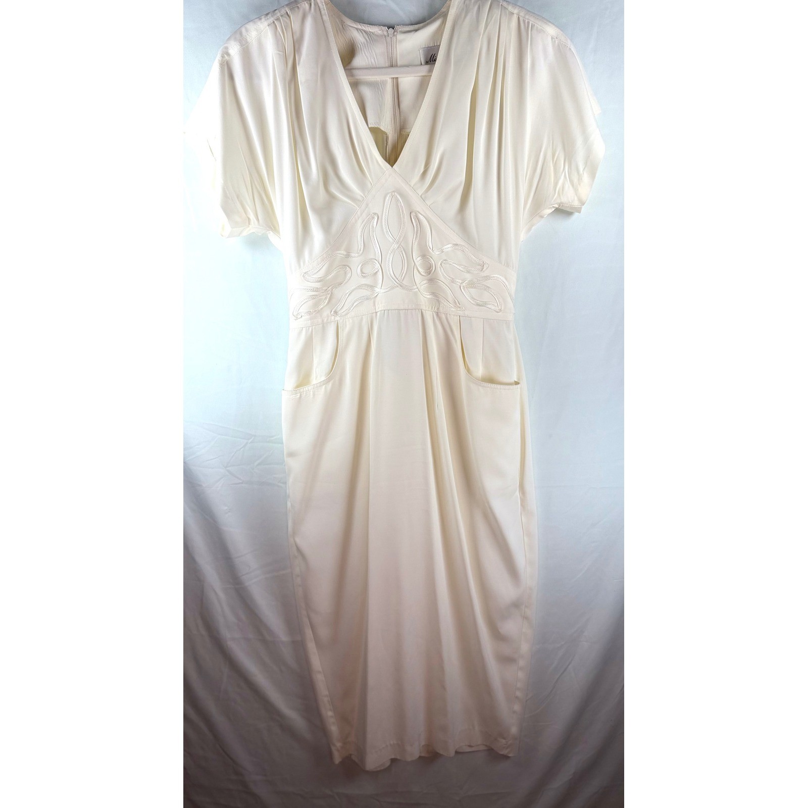 Miss Ashlee California Vintage Cream Soutache Embroidered Midi Dress Size 8