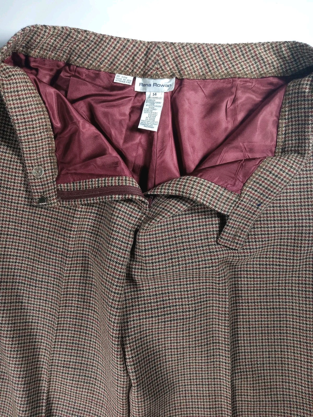 Vintage Rena Rowan Plaid Wool Skirt Size 14 Dark Academia 90s Tweed 32W X 30L