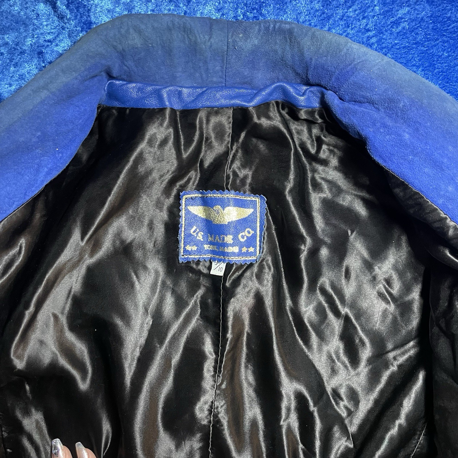 U.S. Maine Co Leather Jacket Vintage 1980s Blue Glam Rock Biker See Pics Flaws