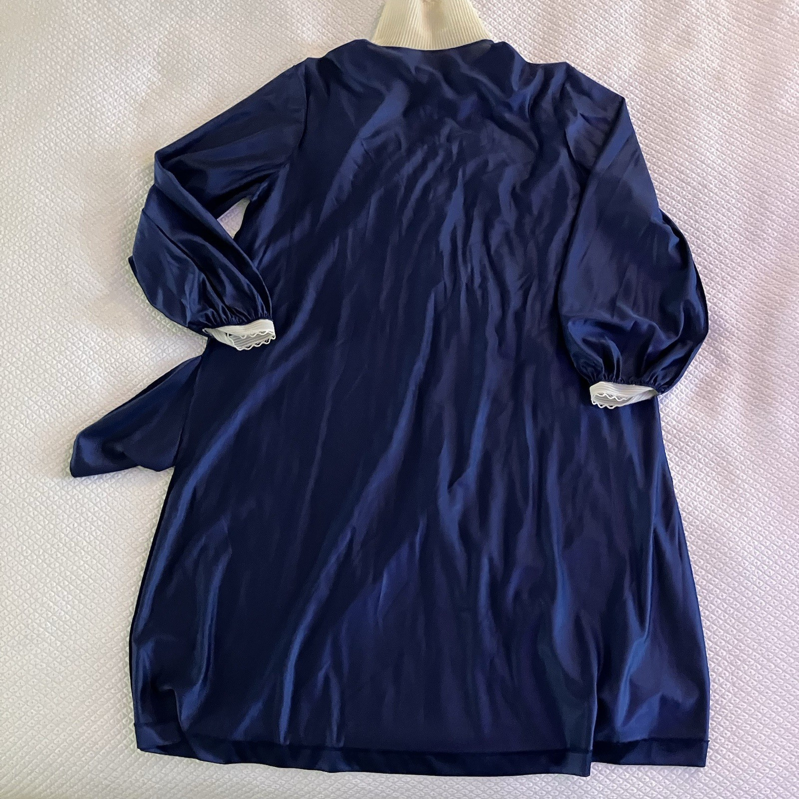Darling Vintage Vanity Fair Nightgown Navy Blue Pleat Lace Collar/cuffs Sz M