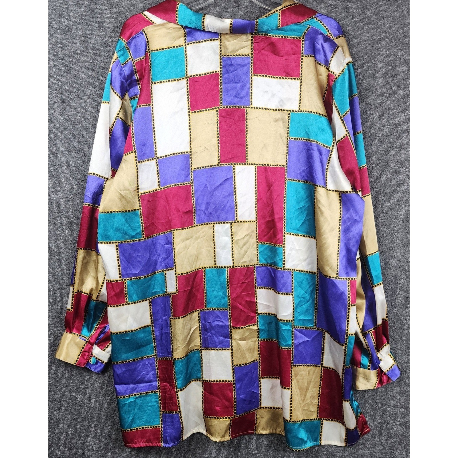 Christie & Jill Button Down Blouse Womens 2X Multicolor Chain Geometric Vintage