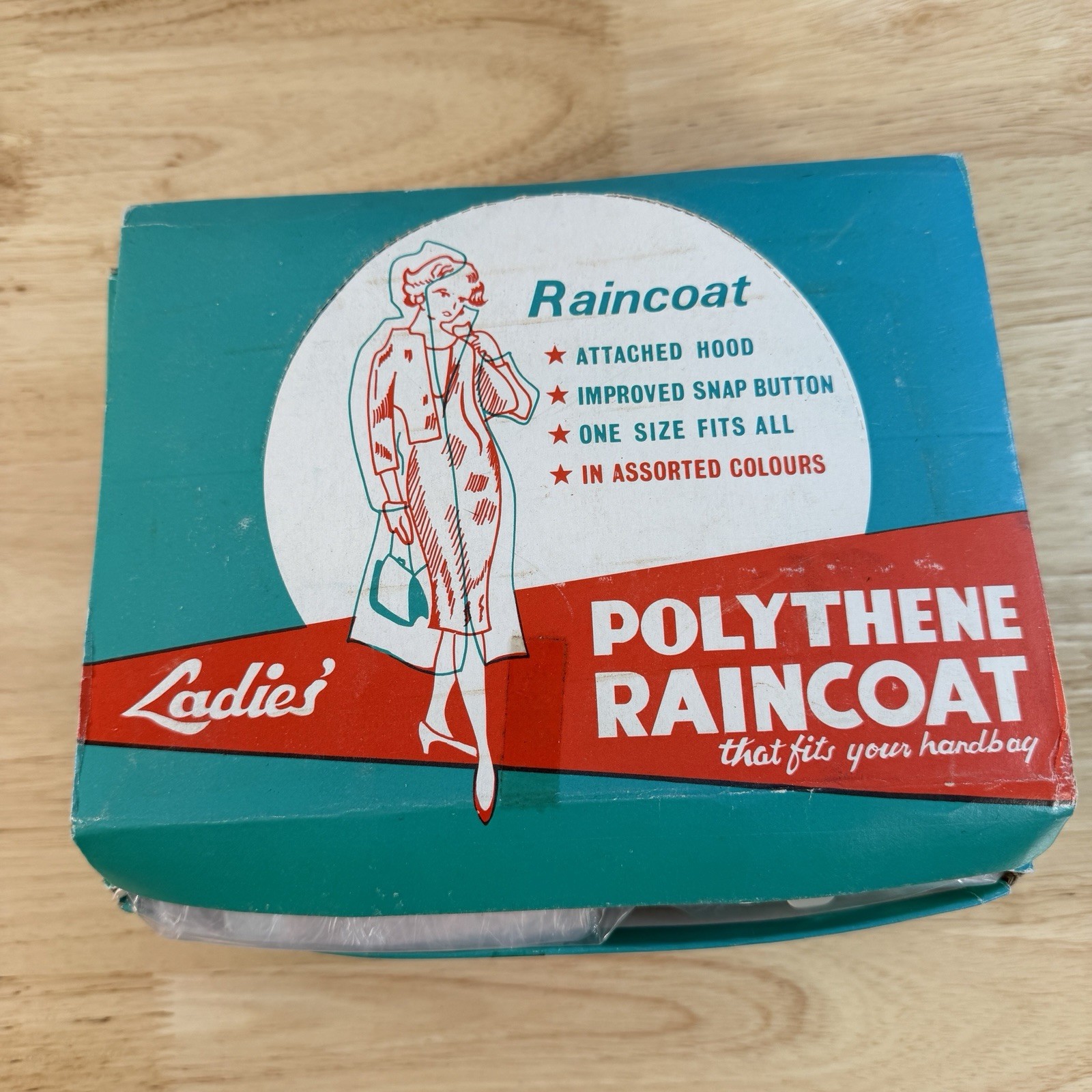 Vtg Ladies Polythene Raincoat Counter Display Box Sealed Raincoats Hong Kong MCM