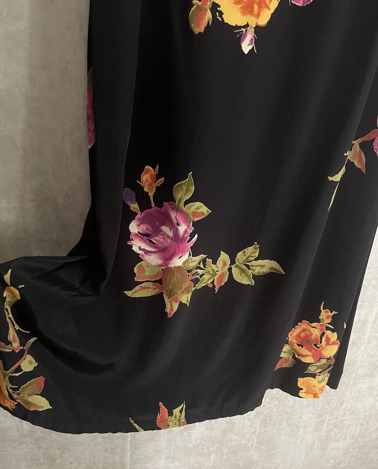 VTG Pamela.B Button Up Blouse/Side Button Blk Floral Maxi Skirt Set Size 6.