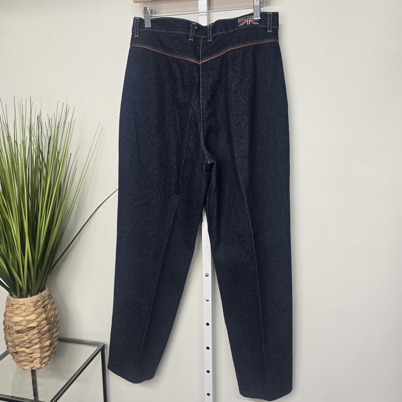 Brittania Vintage 80s High Waisted Western Jeans Dark Wash Leather Trim Sz 14/33